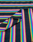 (RIB) RED, LIME, BLUE, GREEN, AND ORANGE STRIPES ON BLACK