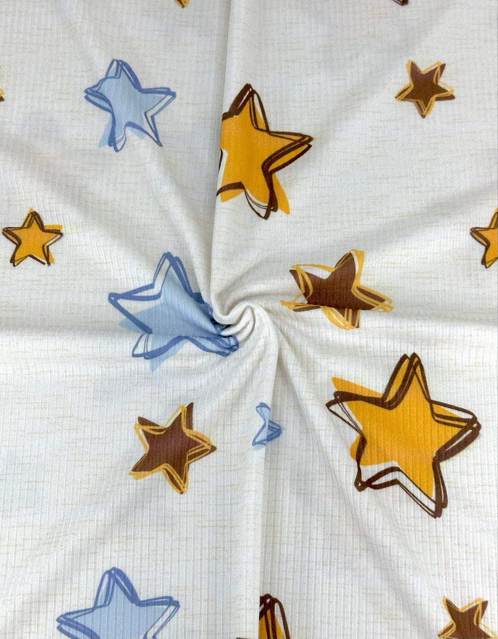 (YUMMY RIB) BLUE, MUSTARD, AND BROWN STARS ON CREAM(4)