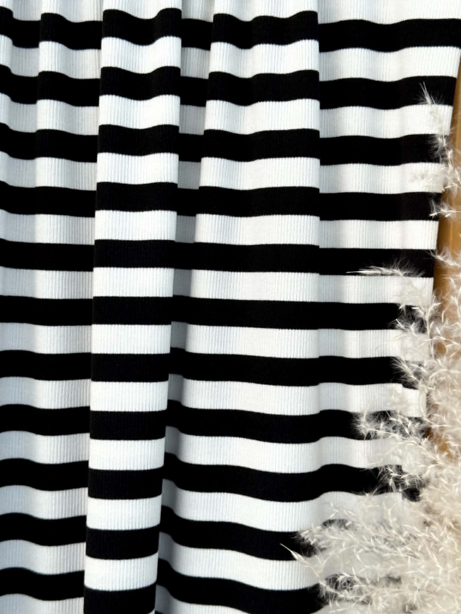 (2X2 COTTON FEEL RIB) BLACK AND OFF WHITE STRIPES
