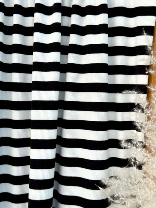 (2X2 COTTON FEEL RIB) BLACK AND OFF WHITE STRIPES
