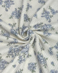 (YUMMY RIB) BLUE AND OLIVE DITSY FLOWERS ON OFF WHITE