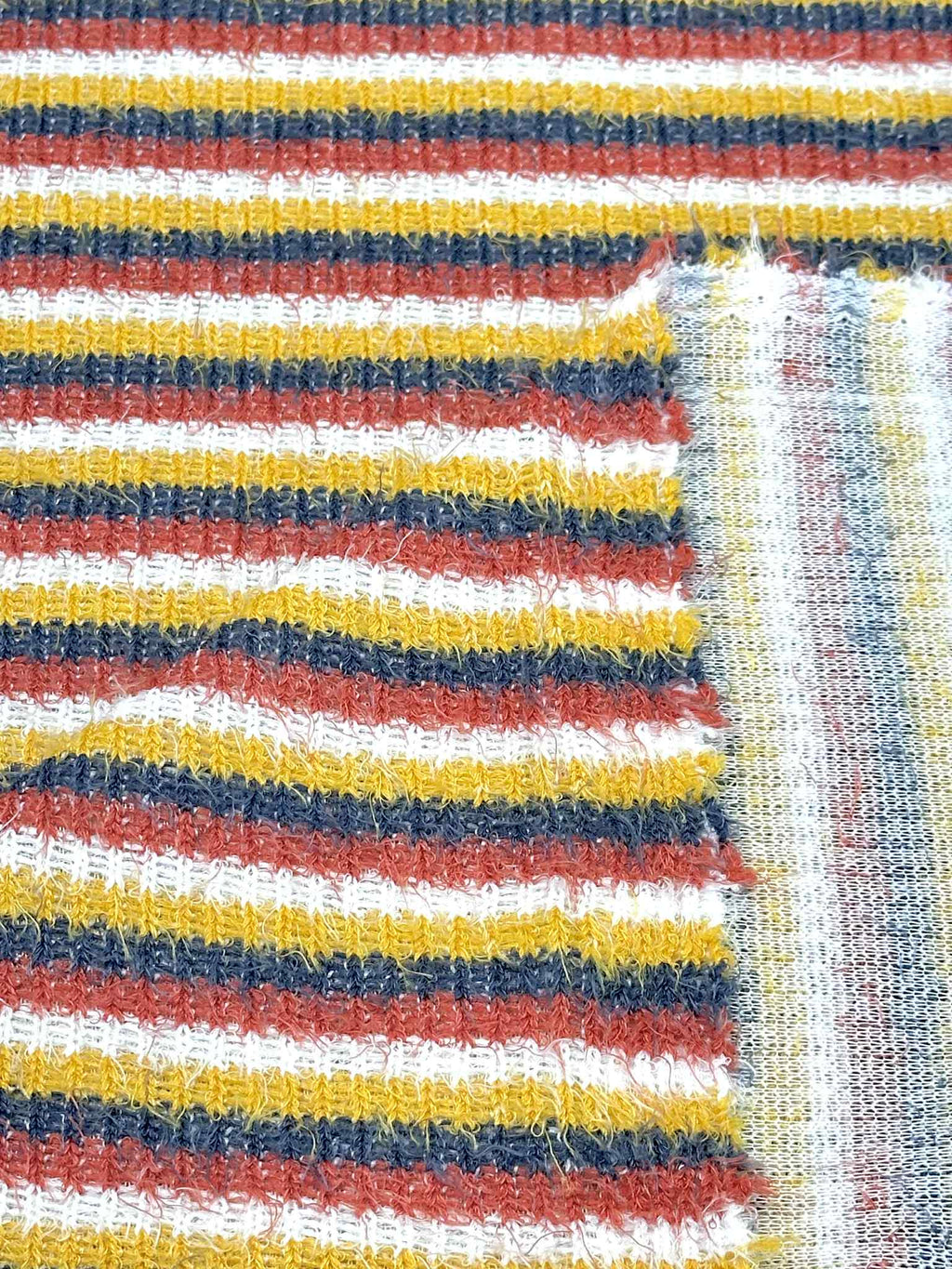 (CHENILLE MOHAIR RIB) MUSTARD, NAVY, RED, AND OFF WHITE STRIPES(3)