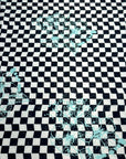 (SWIM) AQUA FLORAL ON BLACK AND VINTAGE IVORY CHECKERED