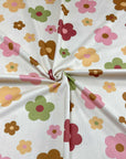 (4X2 RIB) PISTACHIO, BROWN, PINK AND LIGHT MUSTARD DAISIES ON CREAM