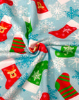 (DBP) CHRISTMAS STOCKINGS AND SNOWFLAKES ON BABY BLUE