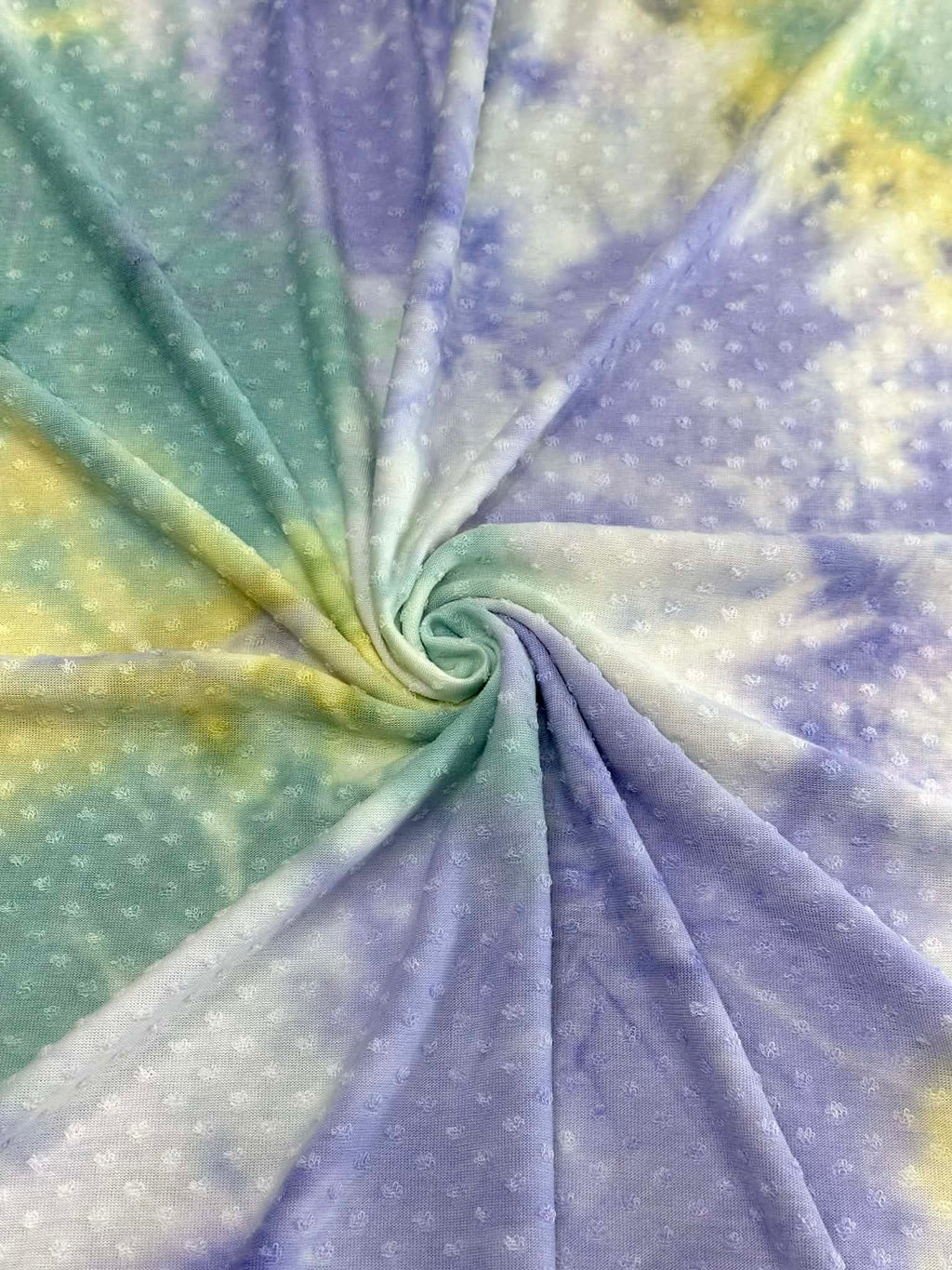 (SWISS DOT) AQUA, YELLOW, PURPLE AND OFF WHITE TIE DYE