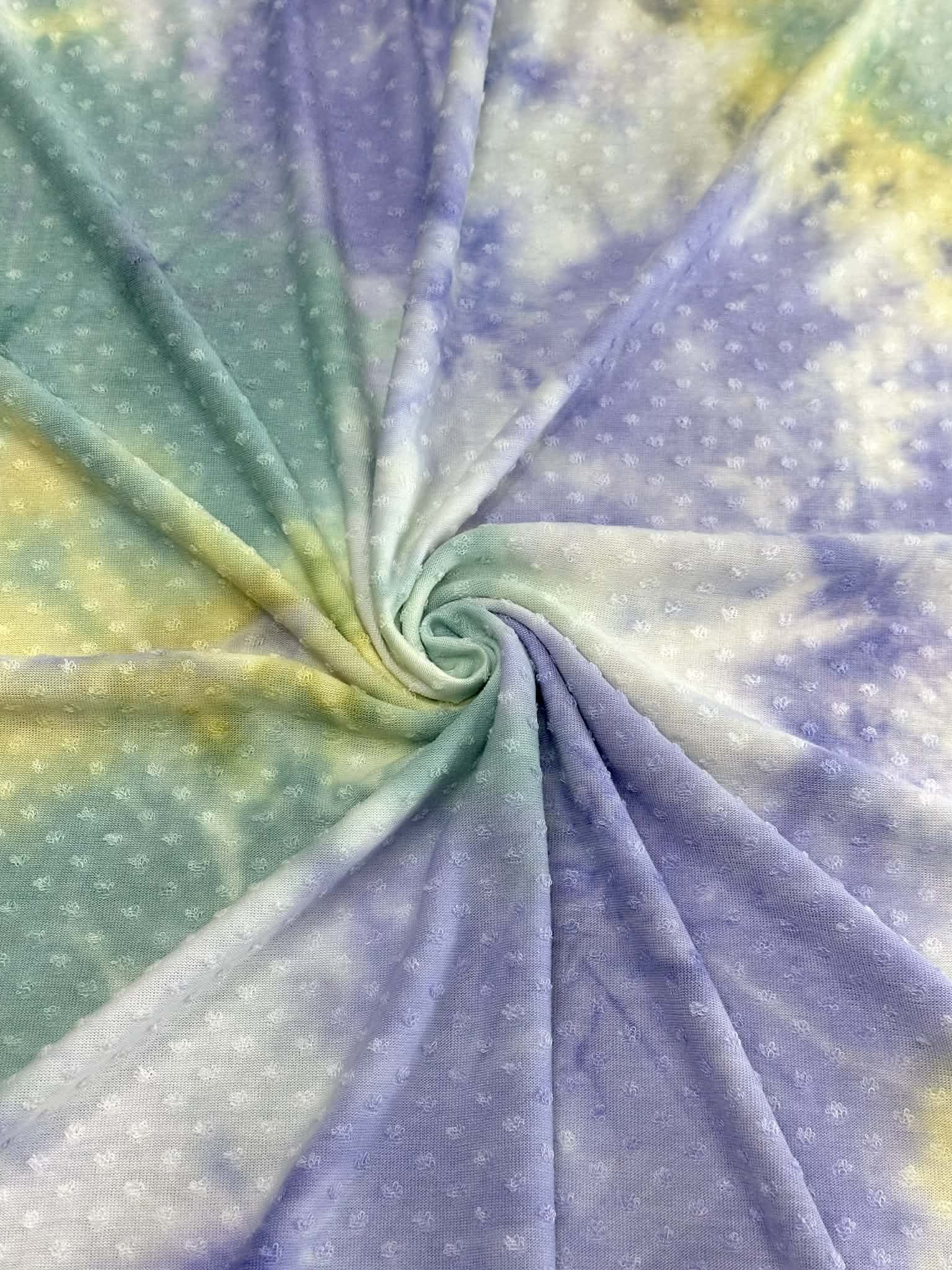 (SWISS DOT) AQUA, YELLOW, PURPLE AND OFF WHITE TIE DYE