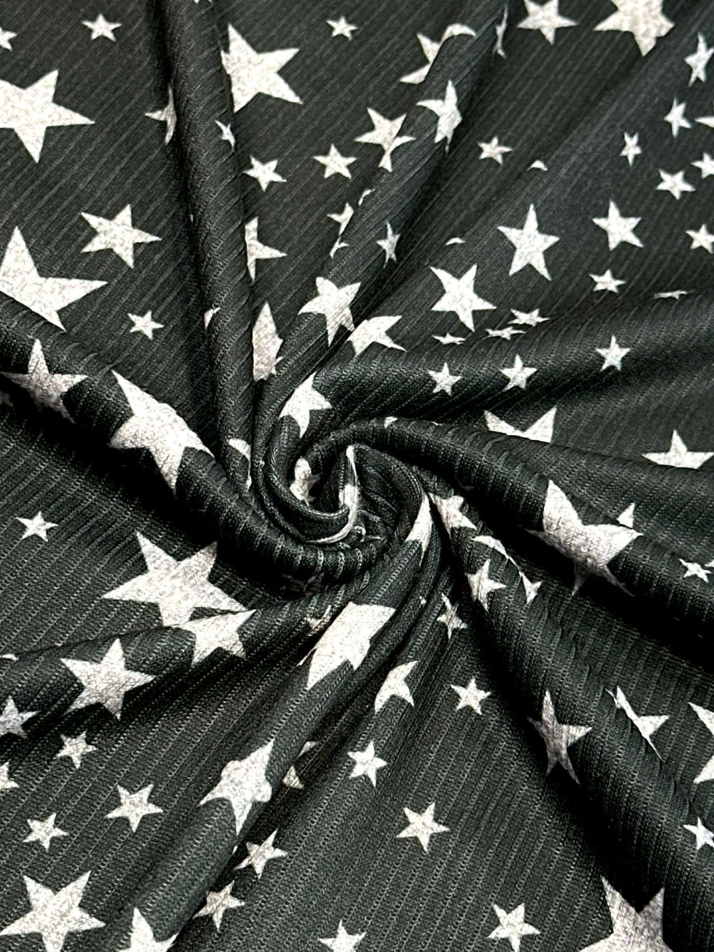 (4X2 YUMMY RIB) SILVER SHIMMER STARS ON BLACK