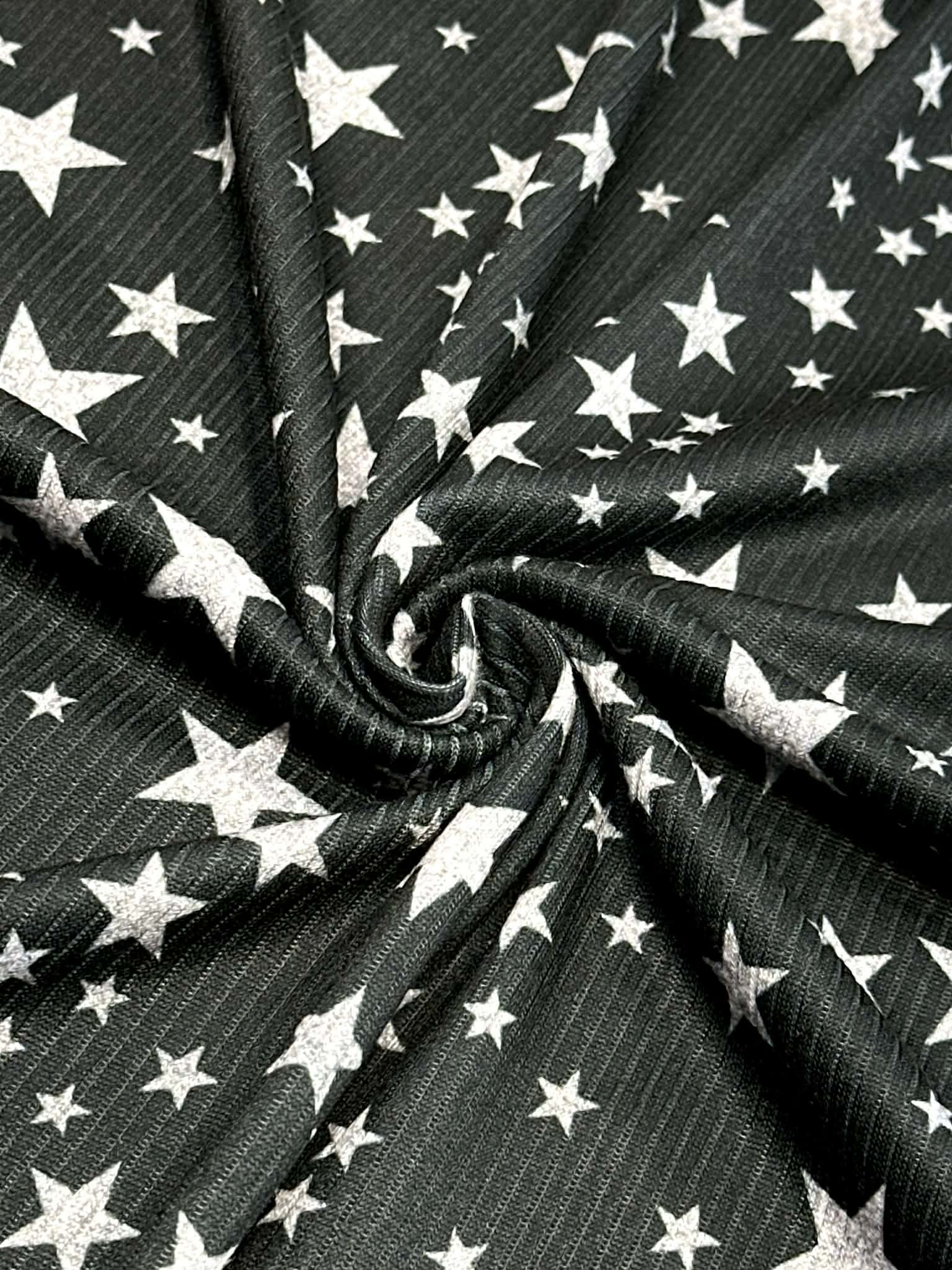 (4X2 YUMMY RIB) SILVER SHIMMER STARS ON BLACK
