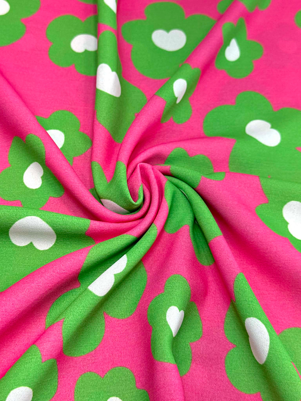 (WOVEN) GREEN FLOWERS ON FUCHSIA