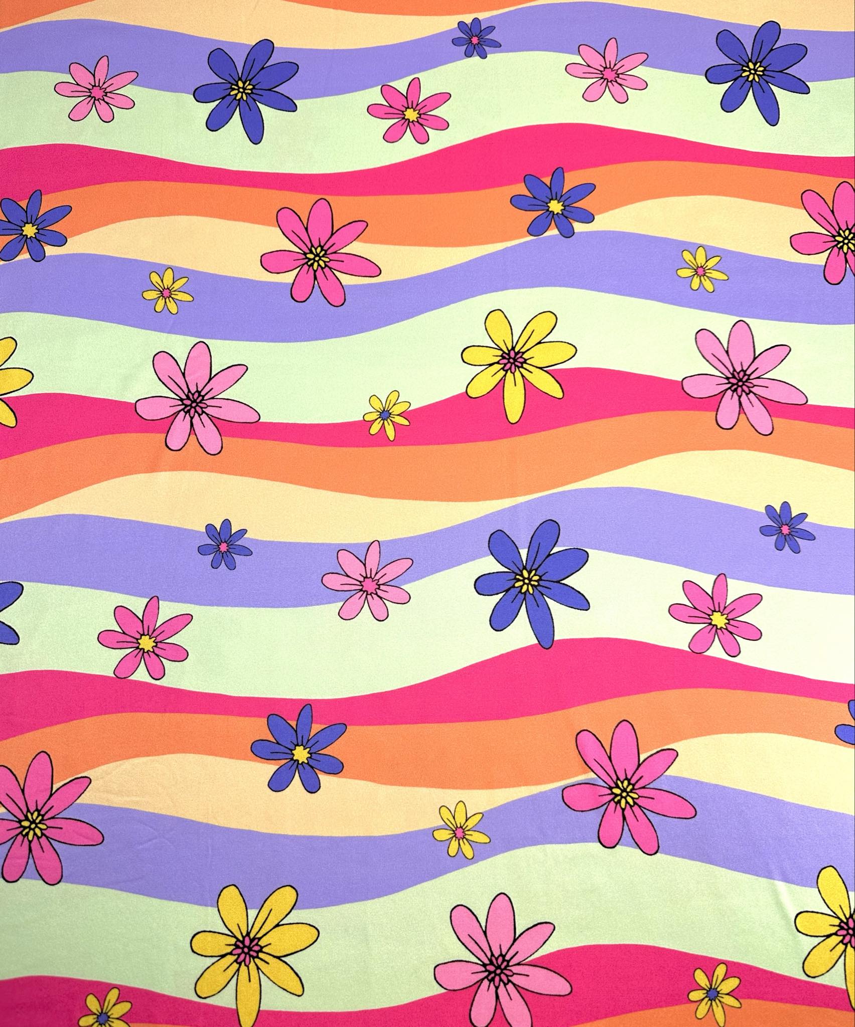 (DBP) PINK, YELLOW, PURPLE, AND HOT PINK FLOWERS ON COLORFUL WAVE