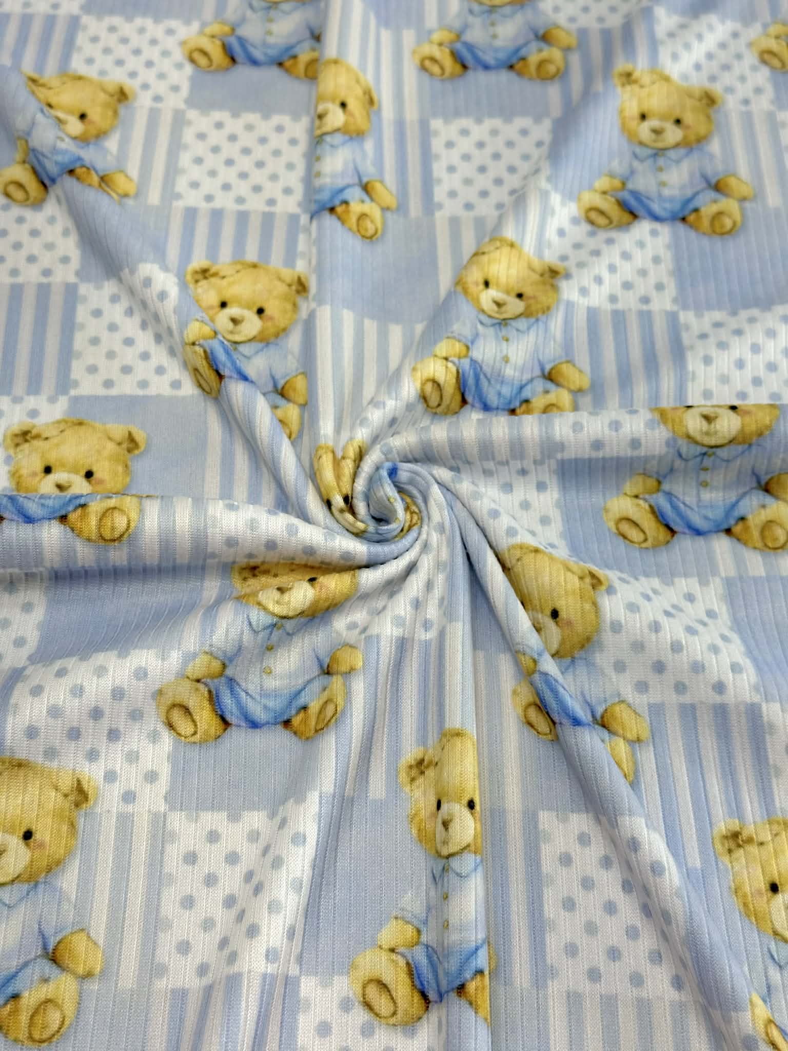 (4X2 YUMMY RIB) TEDDY BEARS, BABY BLUE POLKA DOTS AND STRIPES PATTERN