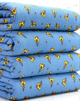 (4X2 YUMMY RIB) SMALL MUSTARD FLOWERS ON VINTAGE BLUE