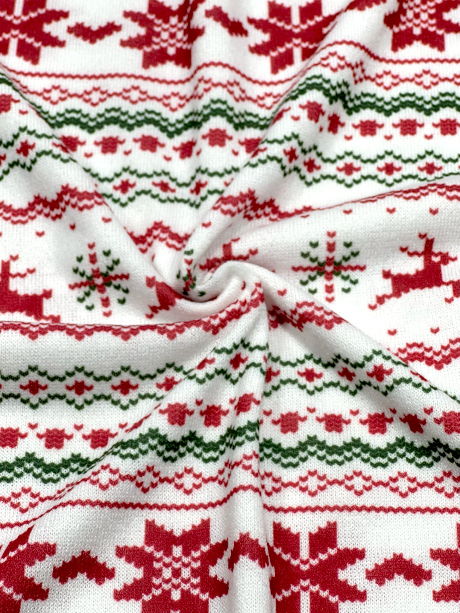 (SWEATER KNIT) RED REINDEERS AND RED POINSETTIA'S ON OFF WHITE