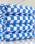 (FRENCH TERRY) NEON BLUE AND OFF WHITE CHECKERED