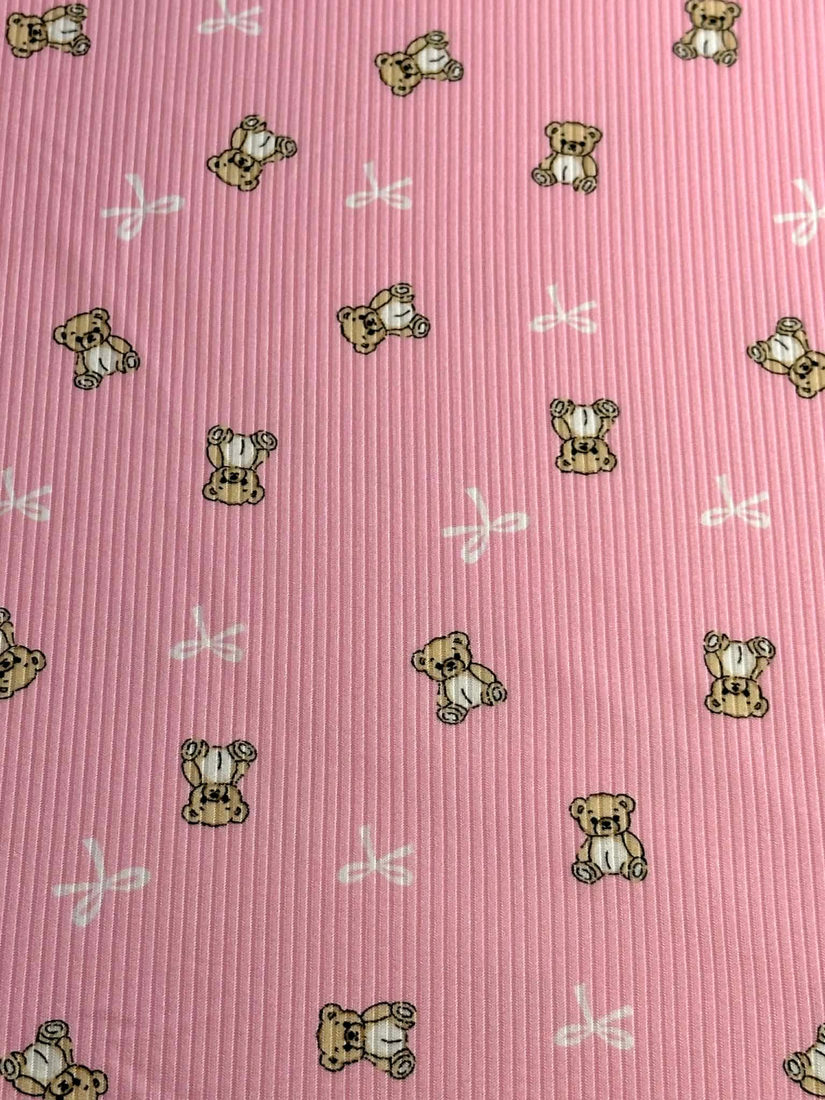 (2X2 BRUSHED RIB) TEDDY BEARS AND BOWS ON PINK