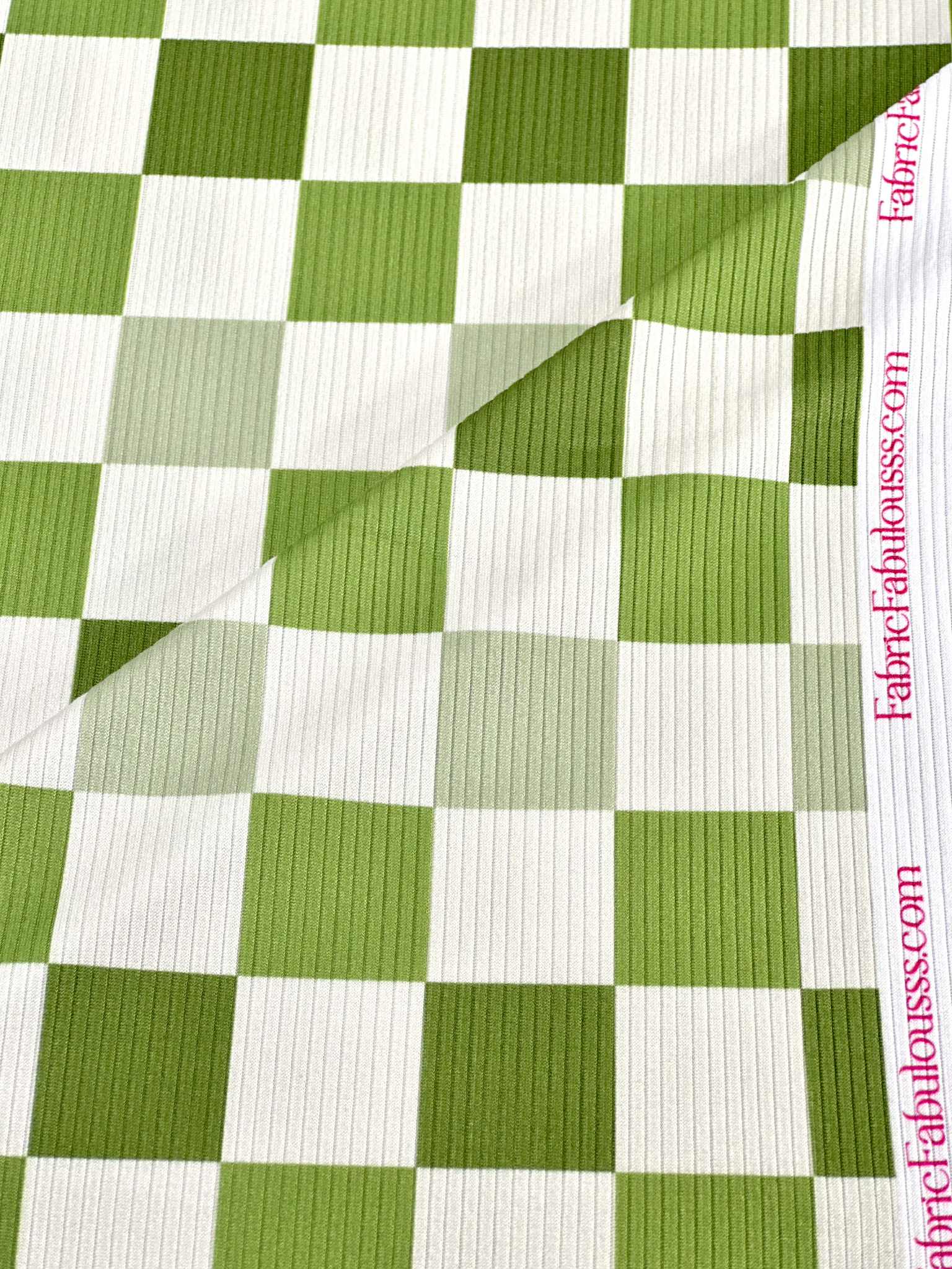 (4X2 RIB) SAGE GREEN AND OFF WHITE CHECKERED