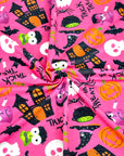 (FRENCH TERRY) TRICK OR TREAT AND PUMPKINS ON PINK