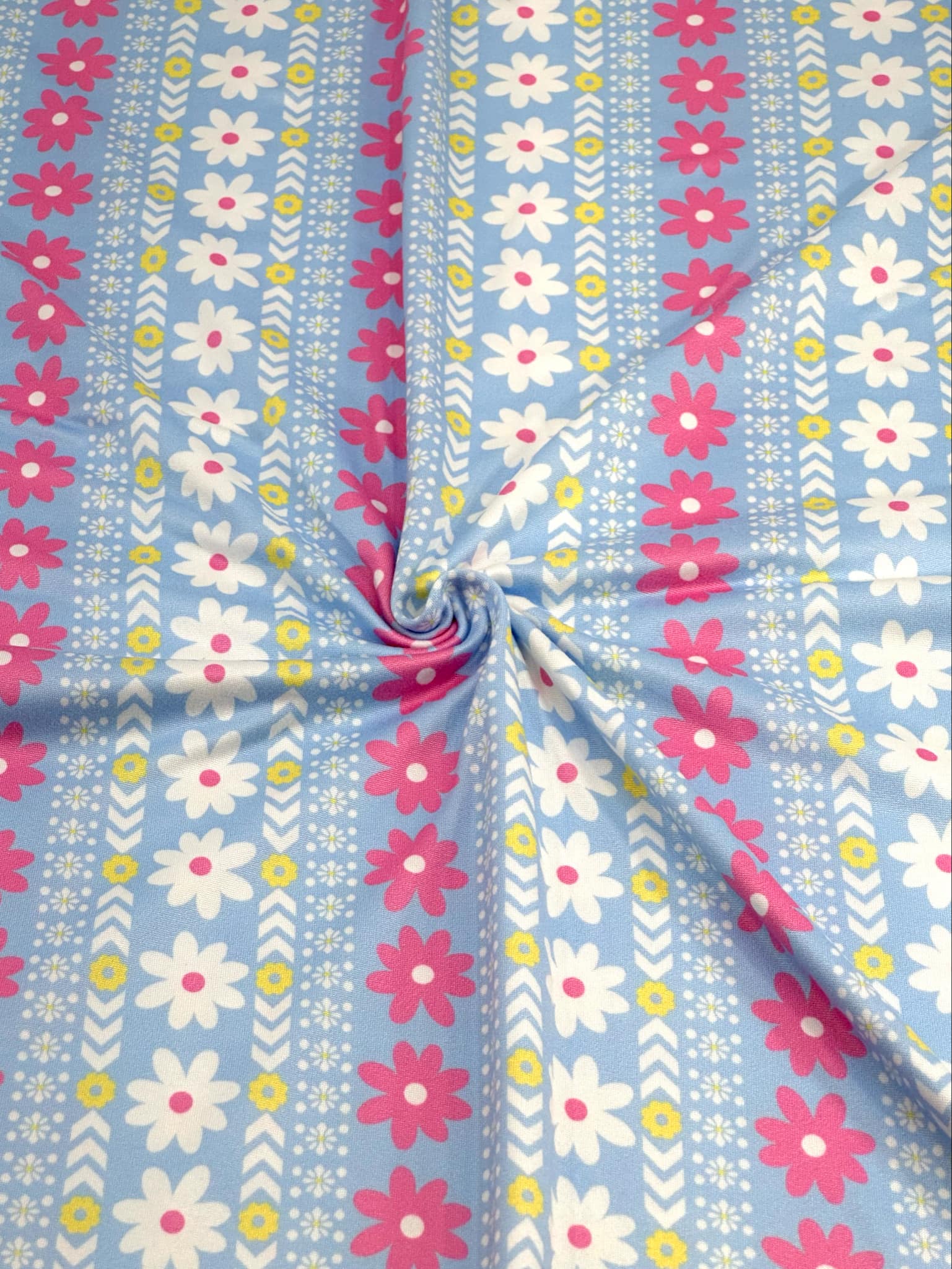 (DBP) LIGHT PINK AND OFF WHITE FLOWER PATTERN ON LIGHT BLUE