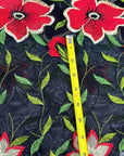 (MESH) RED, GREEN AND IVORY FLORAL ON BLACK