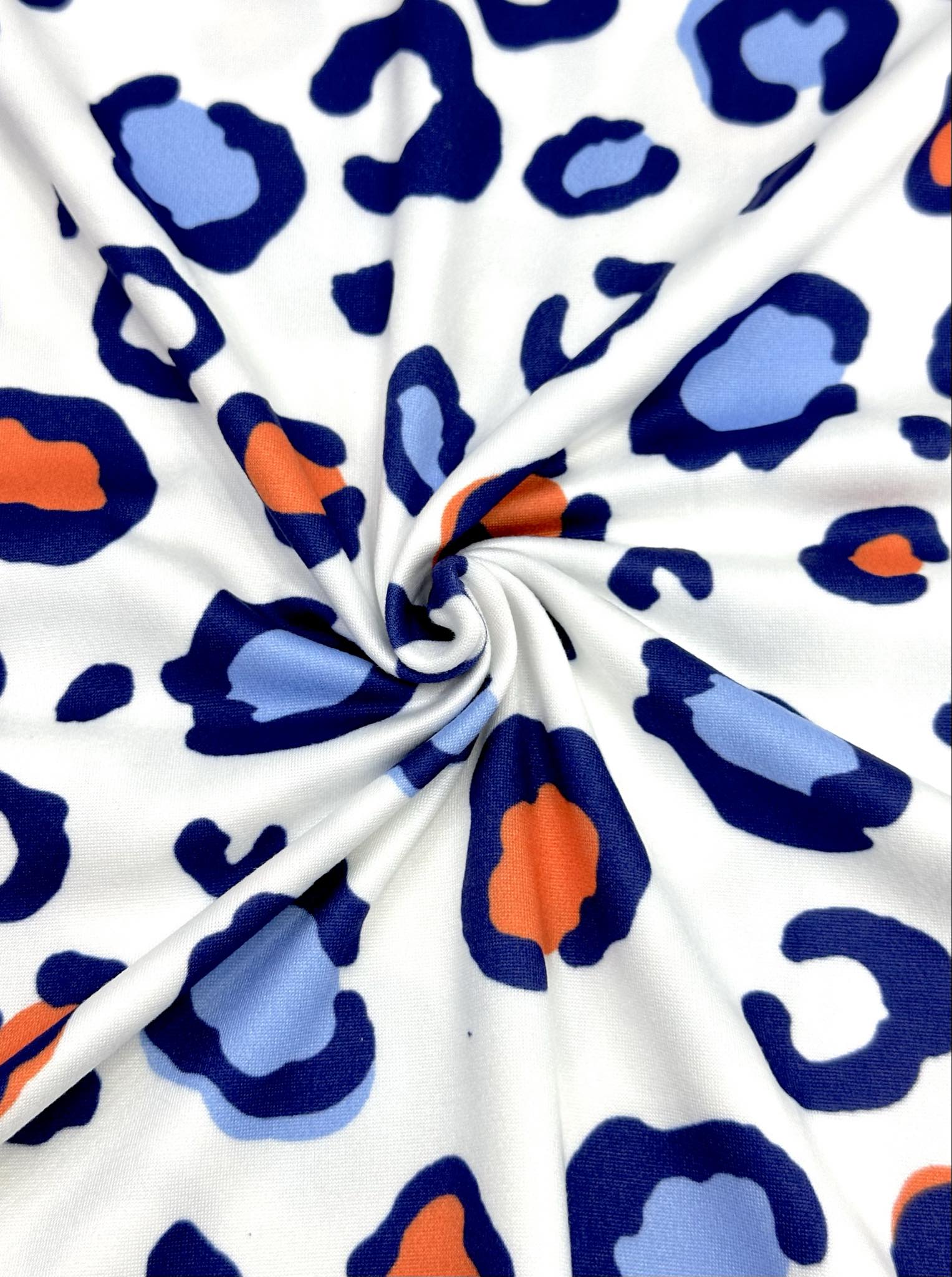 (DBP) SCARLET RED, BLUE AND WHITE CHEETAH ON OFF WHITE