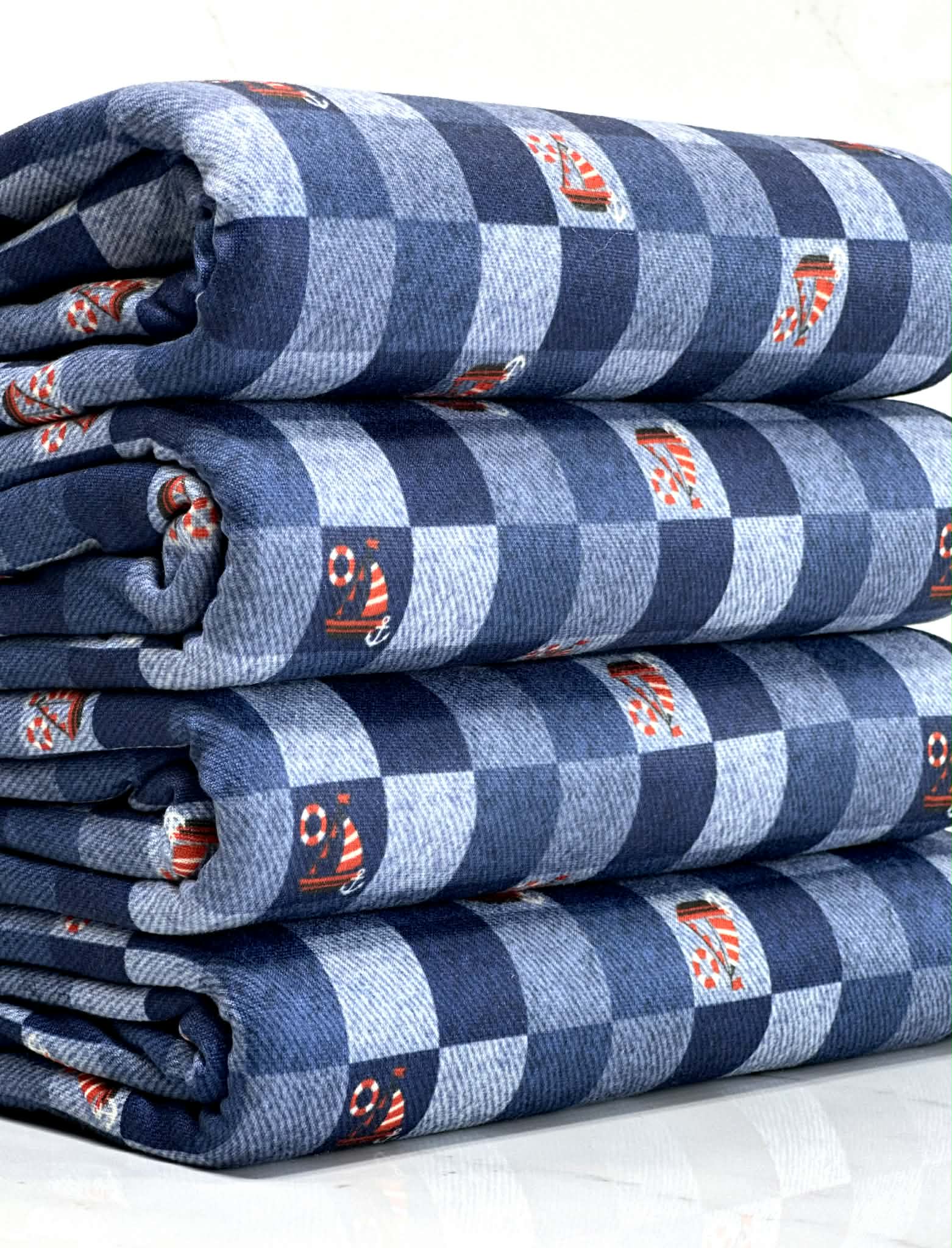 (DBP) SAILBOATS ON DENIM CHECKERED