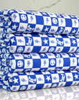 (FRENCH TERRY) ROYAL BLUE GAMER AND HAPPY FACES CHECKERED PRINT