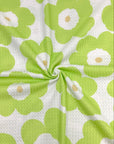 (WAFFLE) BIG LIME GREEN DAISIES ON OFF WHITE