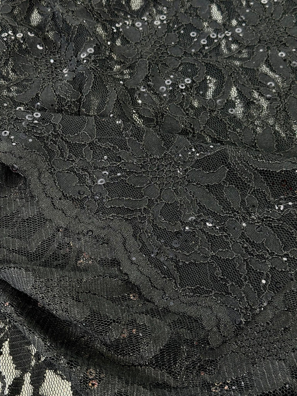 (MESH) EMBROIDERED BLACK FLORAL AND SEQUIN