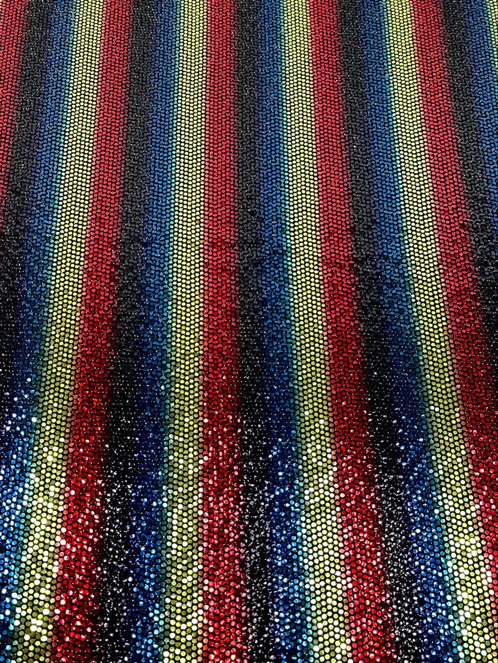 (SEQUIN KNIT) RED, BLACK, BLUE, AND GOLD FAUX DOTS ON BLACK