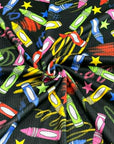 (4X2 YUMMY RIB) COLORFUL CRAYONS AND SCRIBBLES ON BLACK