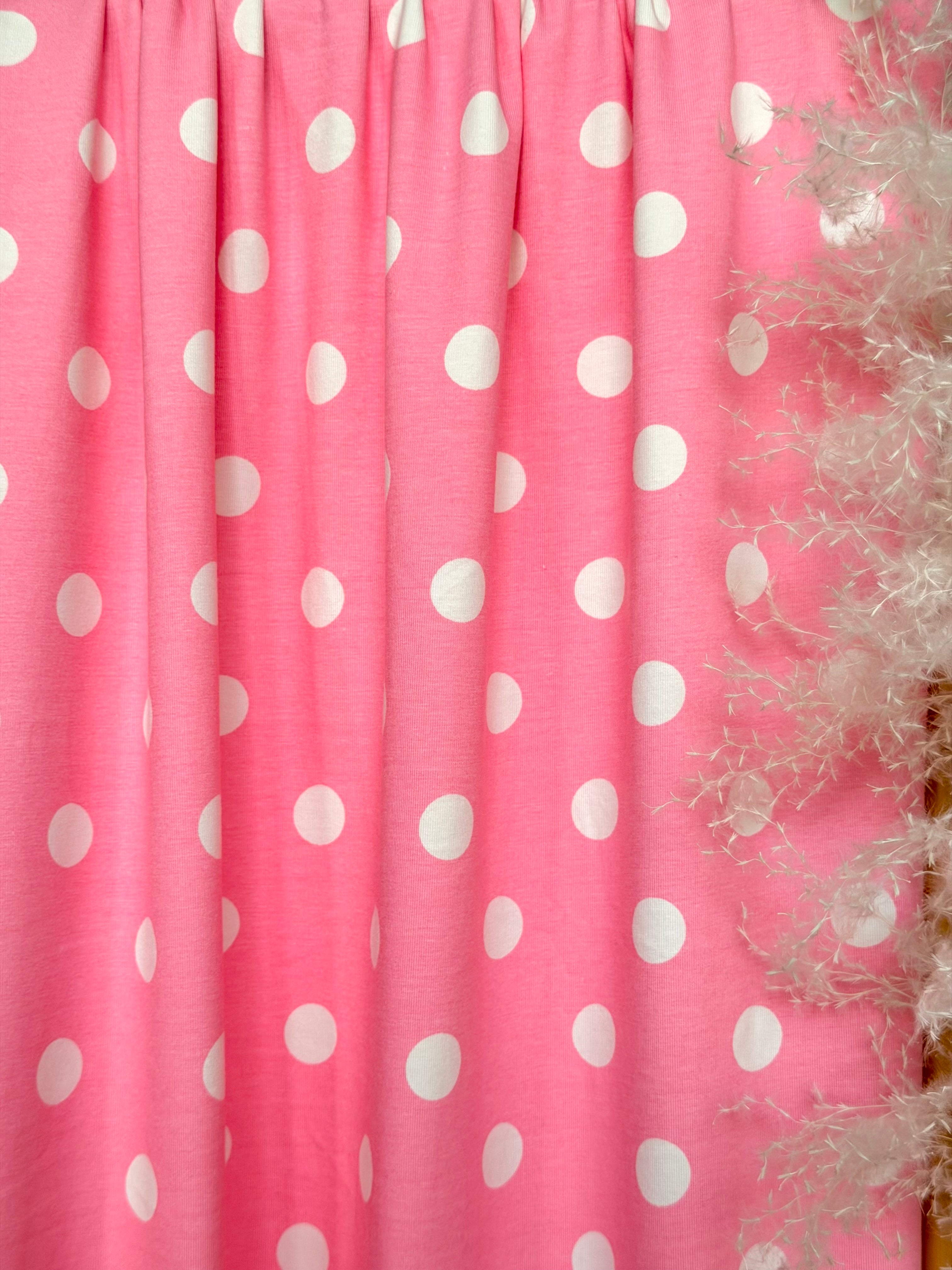 (COTTON SPANDEX) OFF WHITE POLKA DOT ON PINK