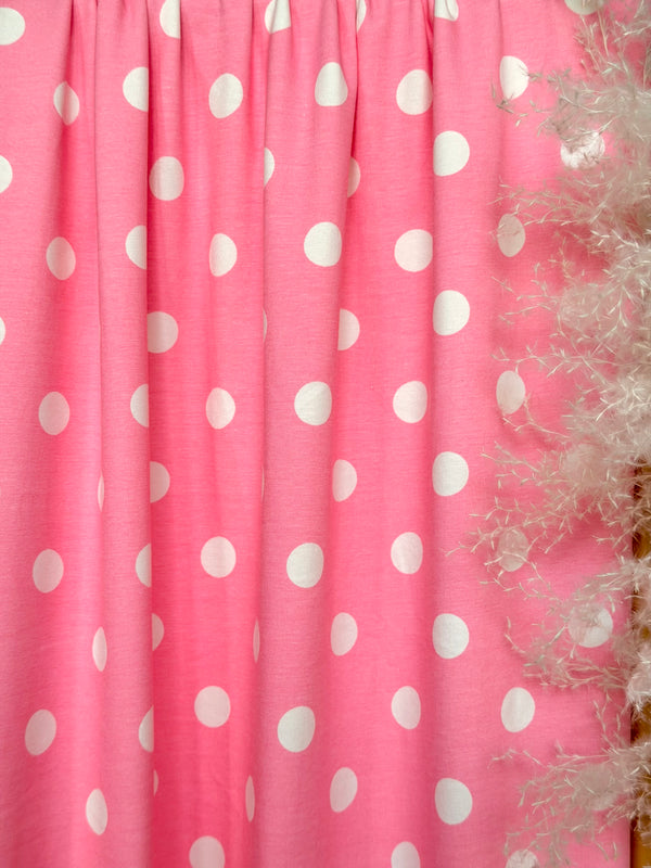 (COTTON SPANDEX) OFF WHITE POLKA DOT ON PINK