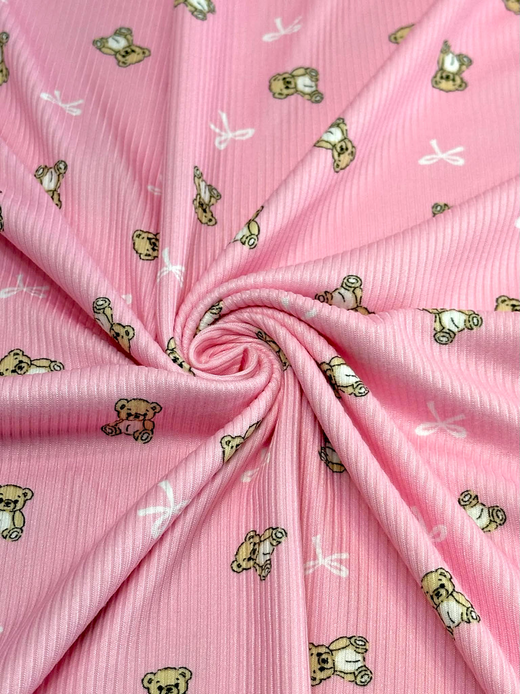 (2X2 BRUSHED RIB) TEDDY BEARS AND BOWS ON PINK