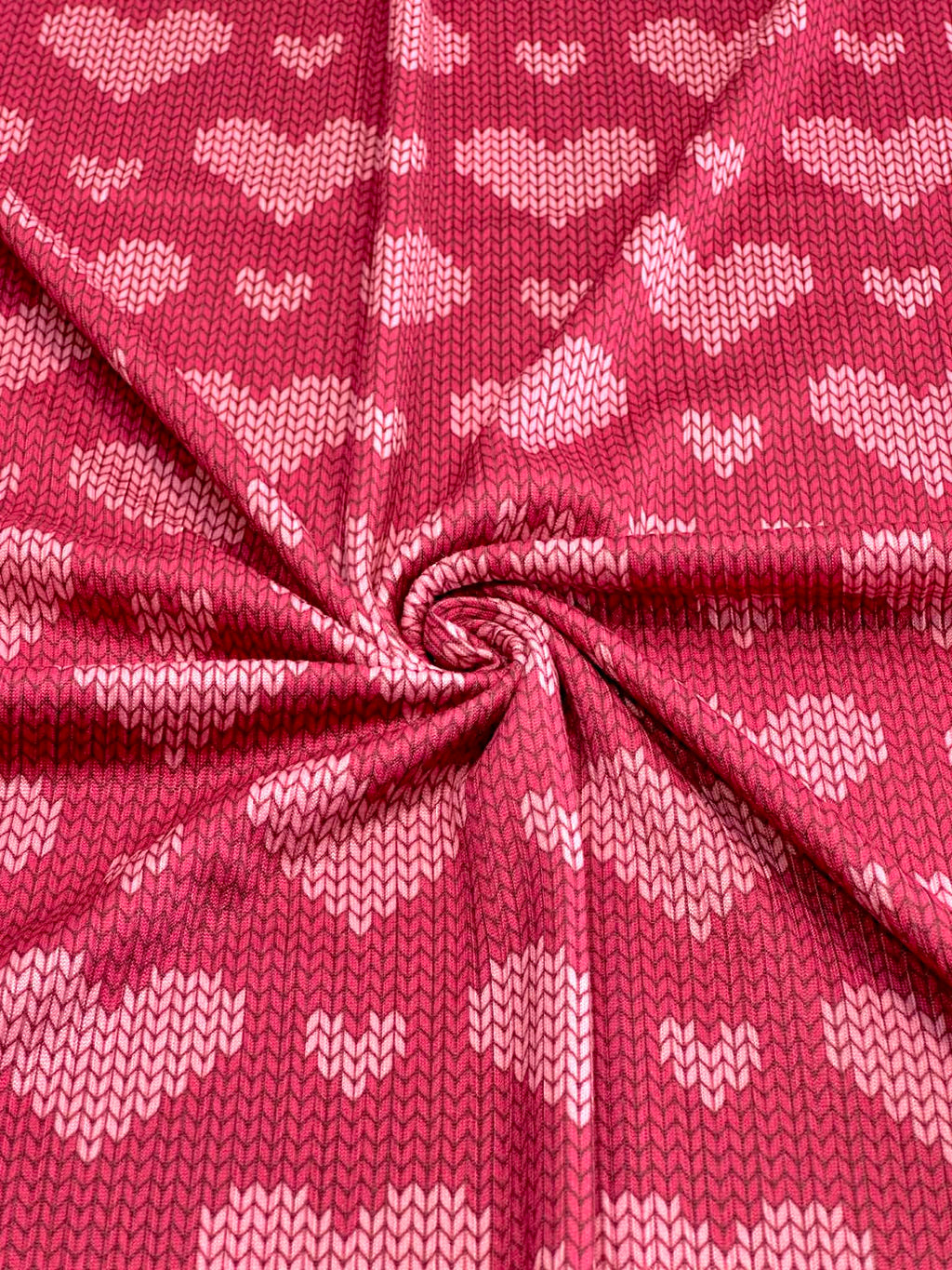 (4X2 YUMMY RIB) PINK KNIT HEARTS ON VINTAGE STRAWBERRY
