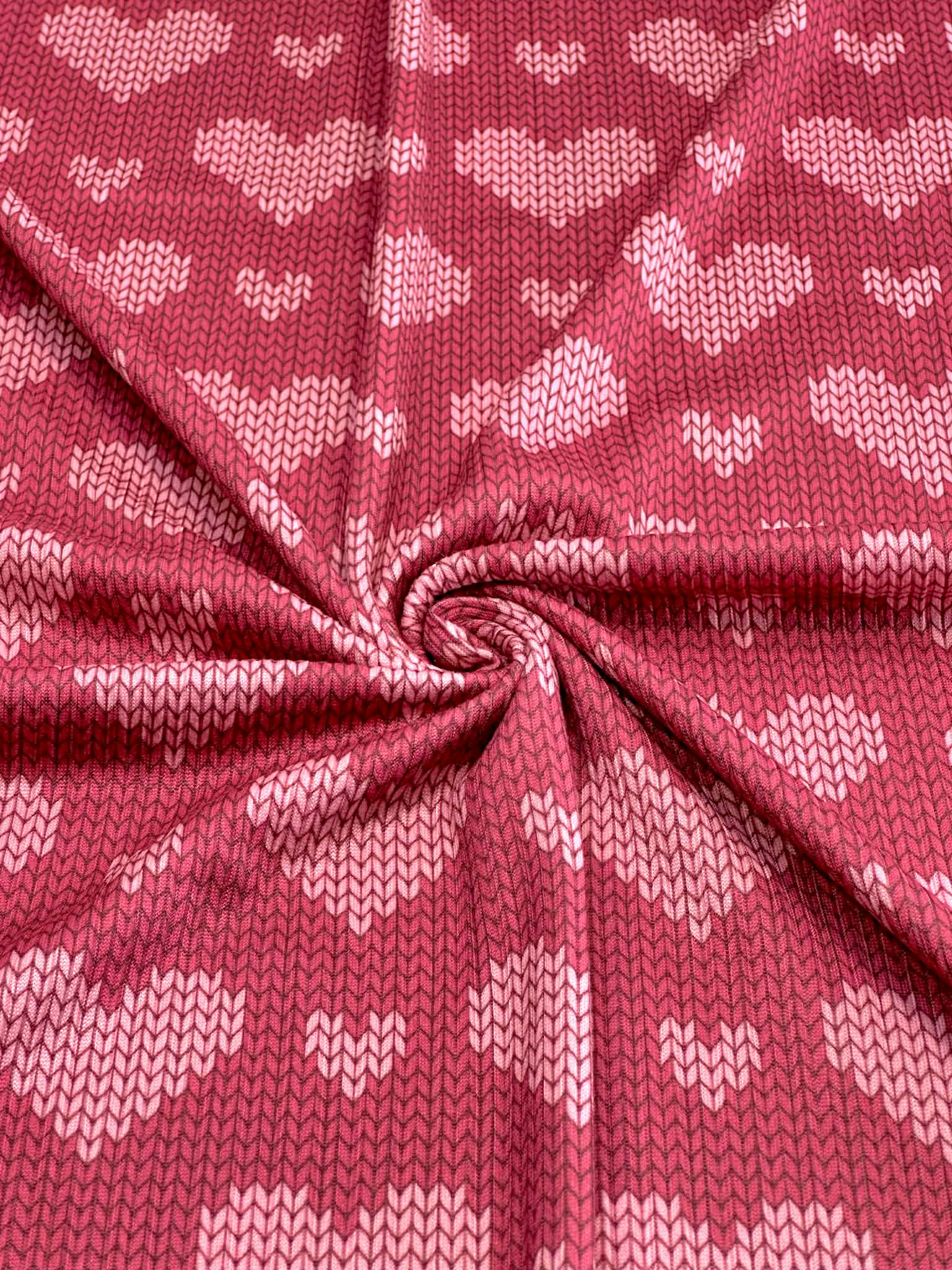(4X2 YUMMY RIB) PINK KNIT HEARTS ON VINTAGE STRAWBERRY