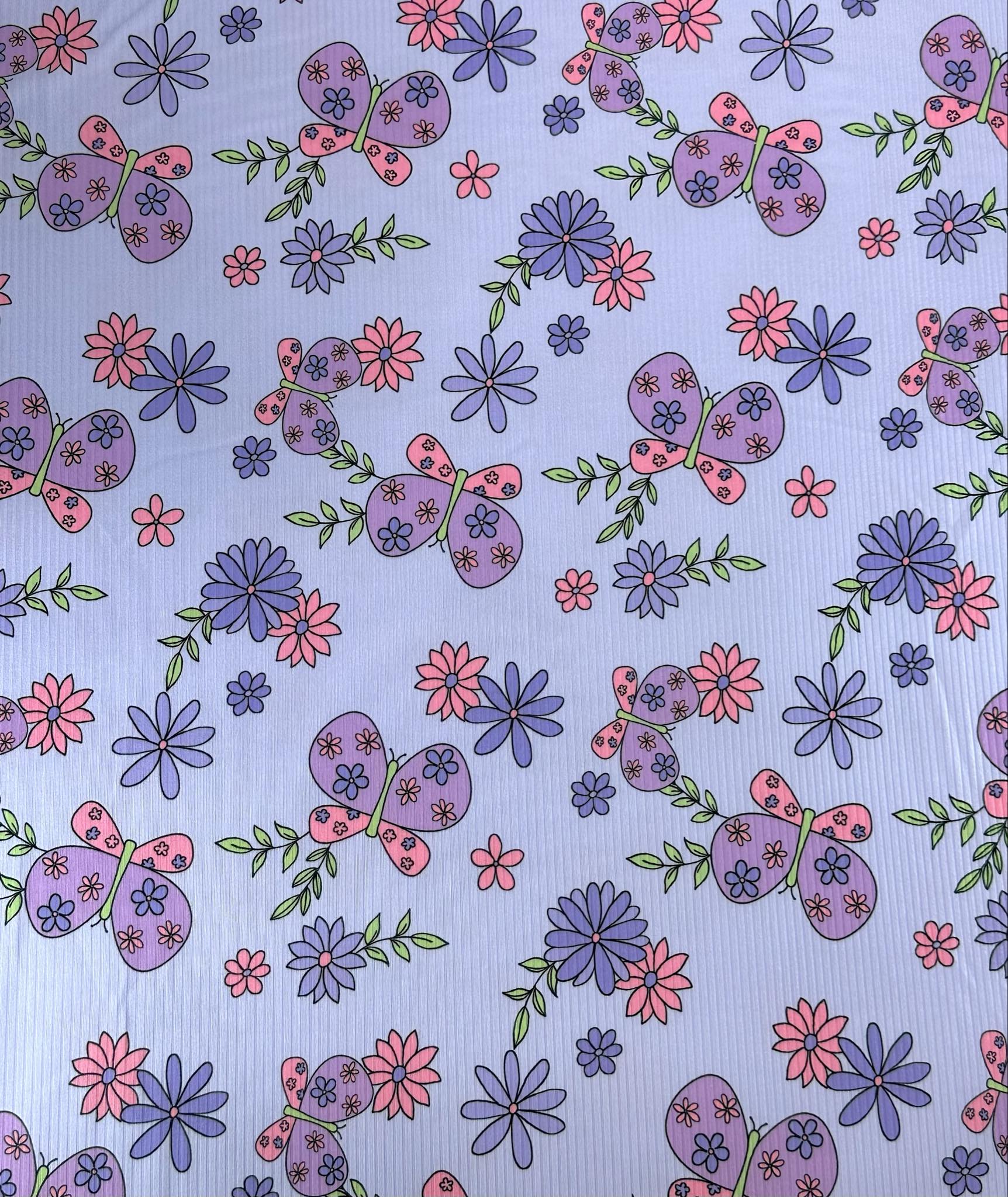 (YUMMY RIB) BUTTERFLIES AND FLOWERS ON POWDER PURPLE