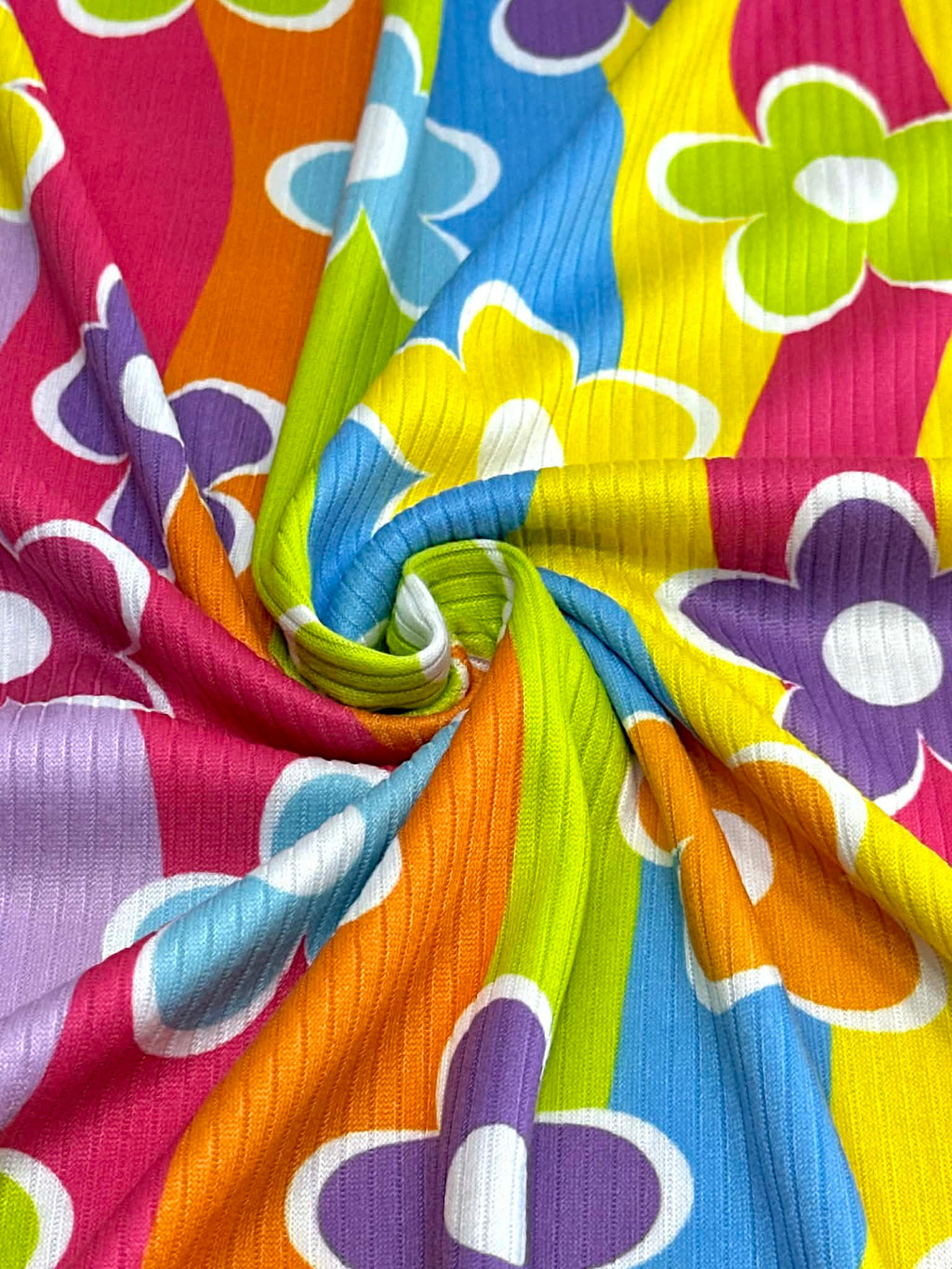 (4X2 YUMMY RIB) BRIGHT COLORFUL FLOWERS ON COLORFUL WAVE