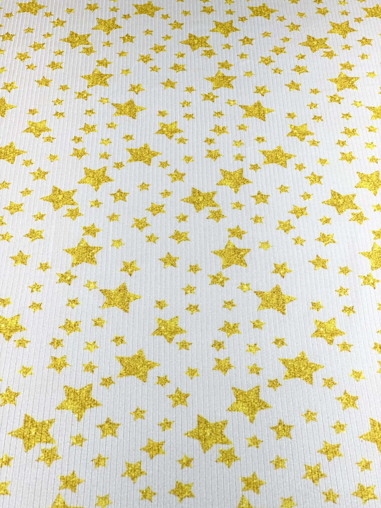 (4X2 YUMMY RIB) GOLD SHIMMER STARS ON CREAM