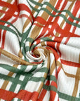 (4X2 RIB) CAMEL, RED, AND GREEN PLAID ON IVORY