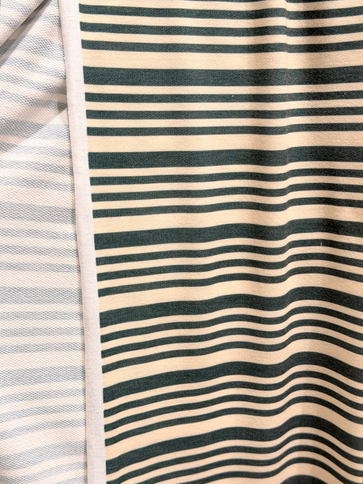 (FRENCH TERRY) GREEN AND CREAM STRIPES