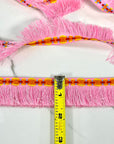 (TRIM) KNIT BORDER ON PINK BRUSH FRINGE