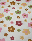 (4X2 RIB) PISTACHIO, BROWN, PINK AND LIGHT MUSTARD DAISIES ON CREAM
