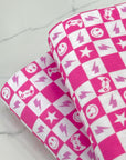 (FRENCH TERRY) PINK GAMER AND HAPPY FACES CHECKERED PRINT