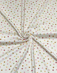 (4X2 RIB) TINY PINK, LIGHT MUSTARD, AND GREEN POLKA DOTS ON CREAM