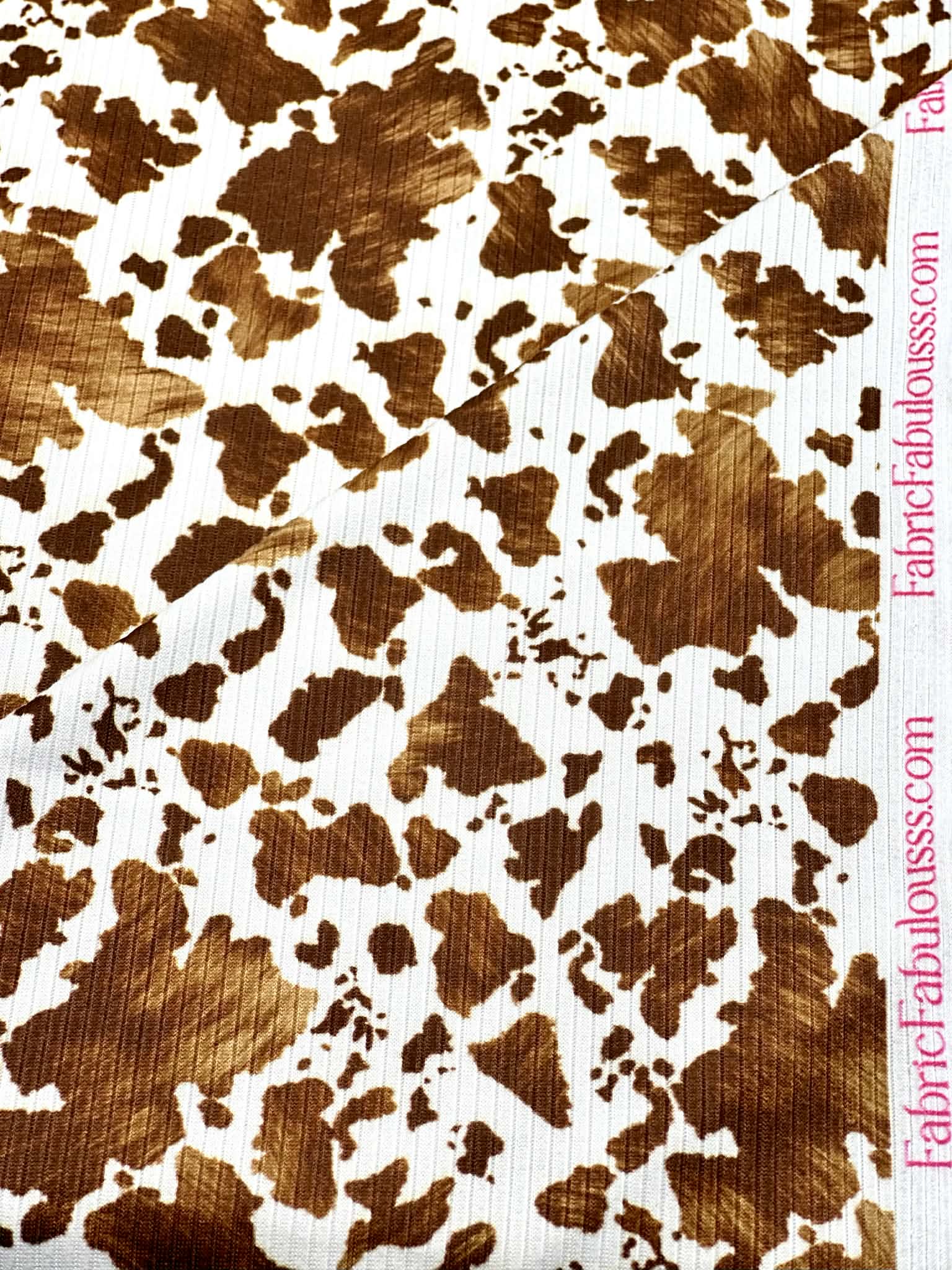 (4X2 YUMMY RIB) SMALL BROWN COW FUR PRINT ON OFF WHITE