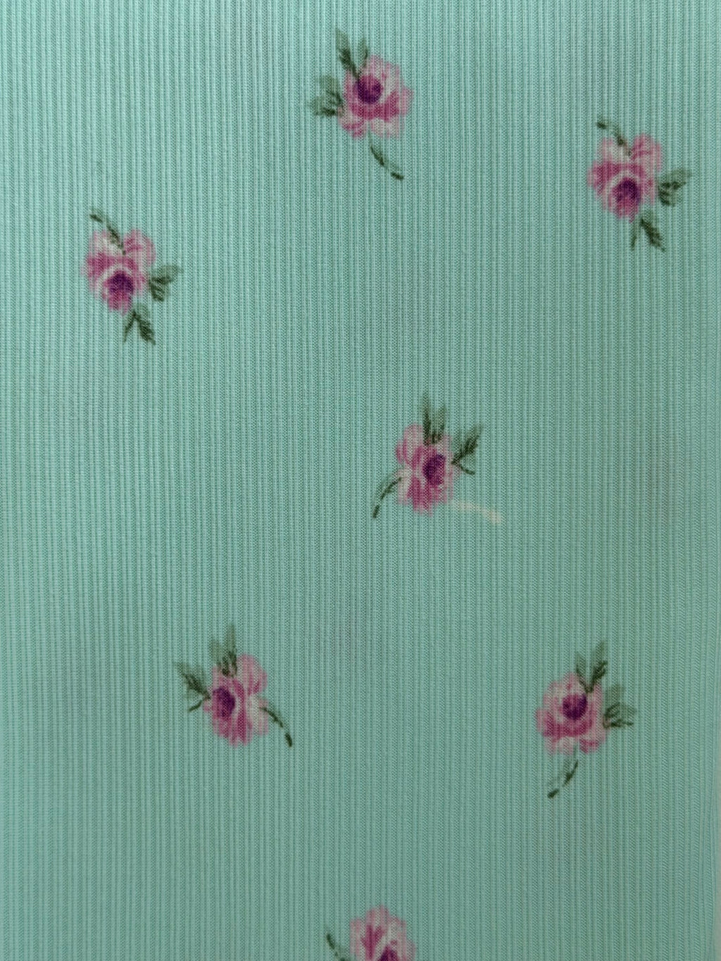 (4X2 RIB) PINK FLOWERS ON LIGHT MINT