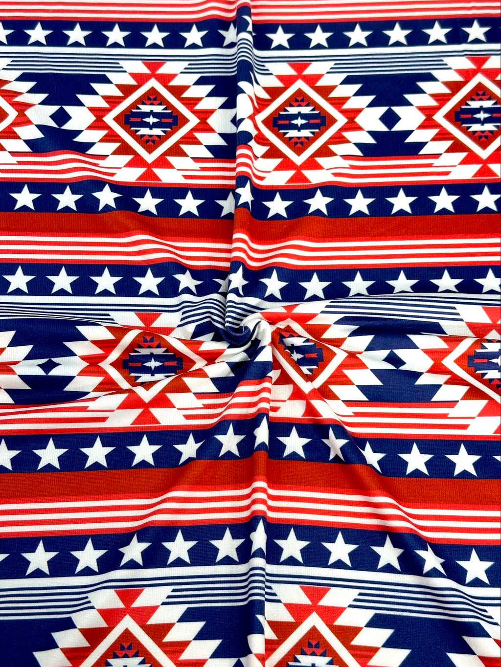 (SWEATER KNIT/ OAKLEY) BLUE, RED, AND OFF WHITE WESTERN STAR PATTERN