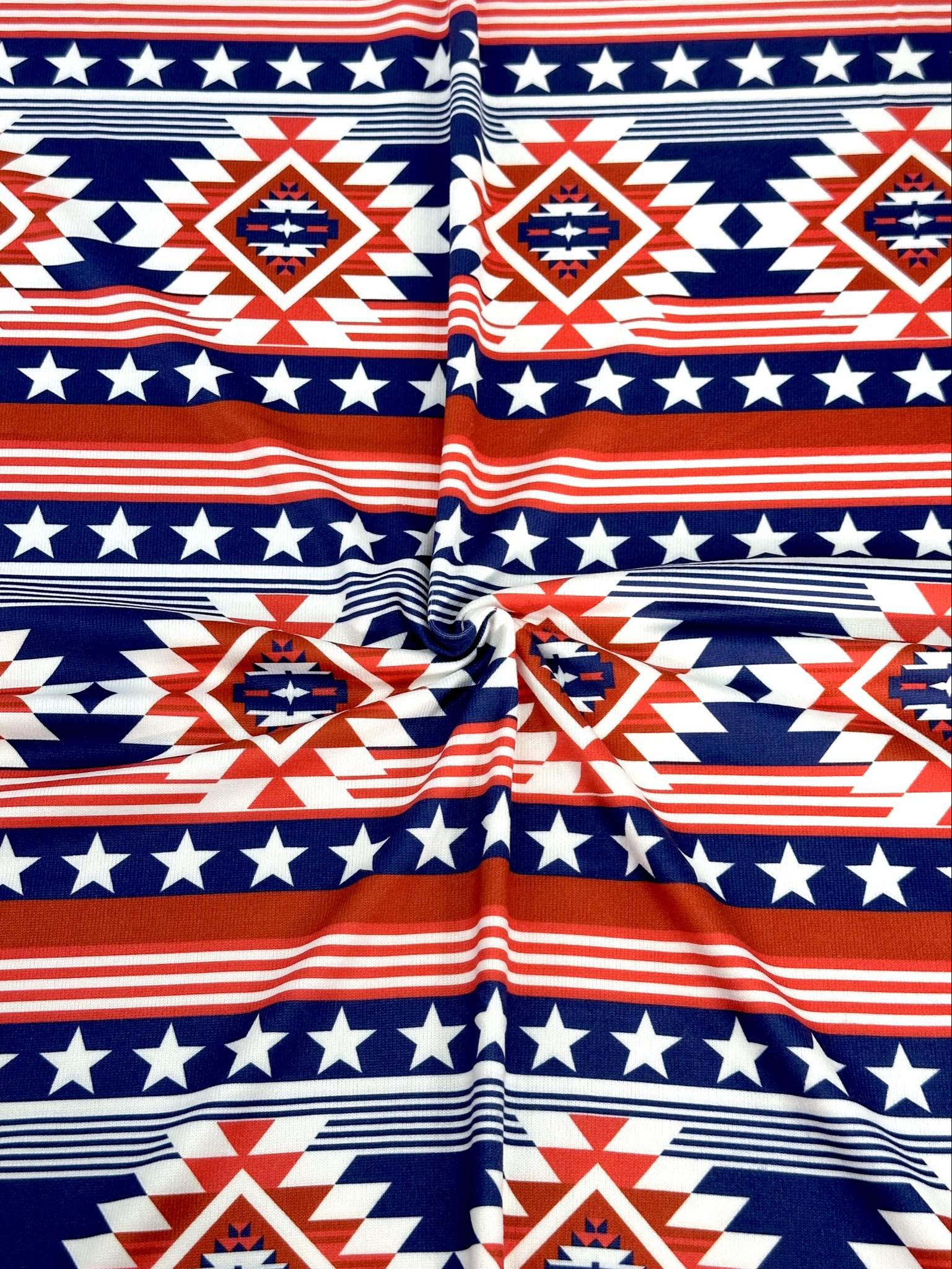 (SWEATER KNIT/ OAKLEY) BLUE, RED, AND OFF WHITE WESTERN STAR PATTERN