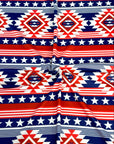 (SWEATER KNIT/ OAKLEY) BLUE, RED, AND OFF WHITE WESTERN STAR PATTERN